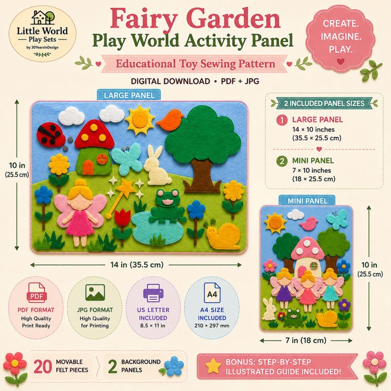 Fairy Garden Play World Activity Panel Pattern, Educational Toy, Felt Board PDF,  Kids Craft, Quiet Book Activity (Digital Download)