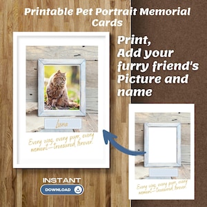 Tarjetas conmemorativas con retratos de mascotas para imprimir, recuerdo de la pérdida de una mascota, homenaje en memoria de una mascota o regalo del puente del arcoíris, regalo personalizado por el duelo de una mascota