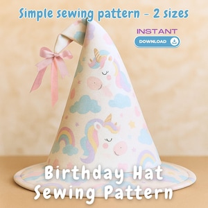 Party Hat Sewing Pattern, Appliqué Templates, 2 Sizes (PDF Digital Download)