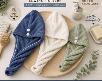 Hair Towel Wrap Sewing Pattern, DIY Gift Set, Printable PDF, Beginner Sewing