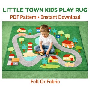 Kids Play Mat Sewing Pattern PDF – Town Play Rug and Felt Board Set – Cut Sew Felt or Fabric (Digital Download)