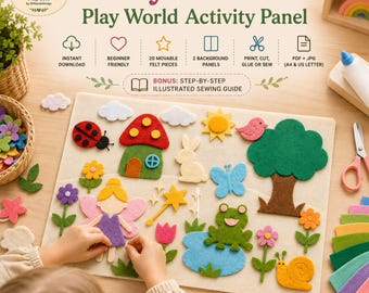 Fairy Garden Play World Activity Panel, Beginner Sewing Pattern, Felt Board PDF, Educational Toy, Kids Craft PDF (Digital Download)