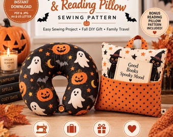 Travel Neck Pillow Sewing Pattern with Bonus Reading Pillow, Easy Sewing Project, Fall DIY Gift, Family Travel PDF Download