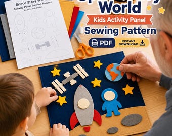 Space Story World Kids Activity Panel Sewing Pattern, Beginner Felt Play Mat (Digital Download)