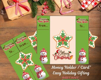 Christmas Tri-Fold Money Gift Holder Card Set | Printable Cash Gift Card with DIY Pocket | PDF & JPG