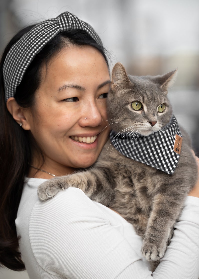 Trio Set MATCHING Dog and Owner Bandana, Bowtie, Owner Knot Headband