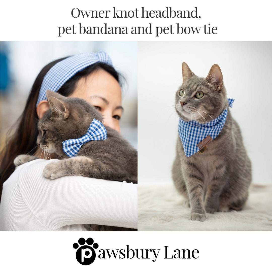 Trio Headband Set Matching Dog Bandana, Bowtie and Owner Knot Headband
