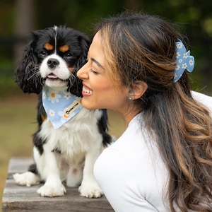 Matching Pet Bandana, Owner Headband, Claw Clip, Scrunchie : Daisy Day Collection