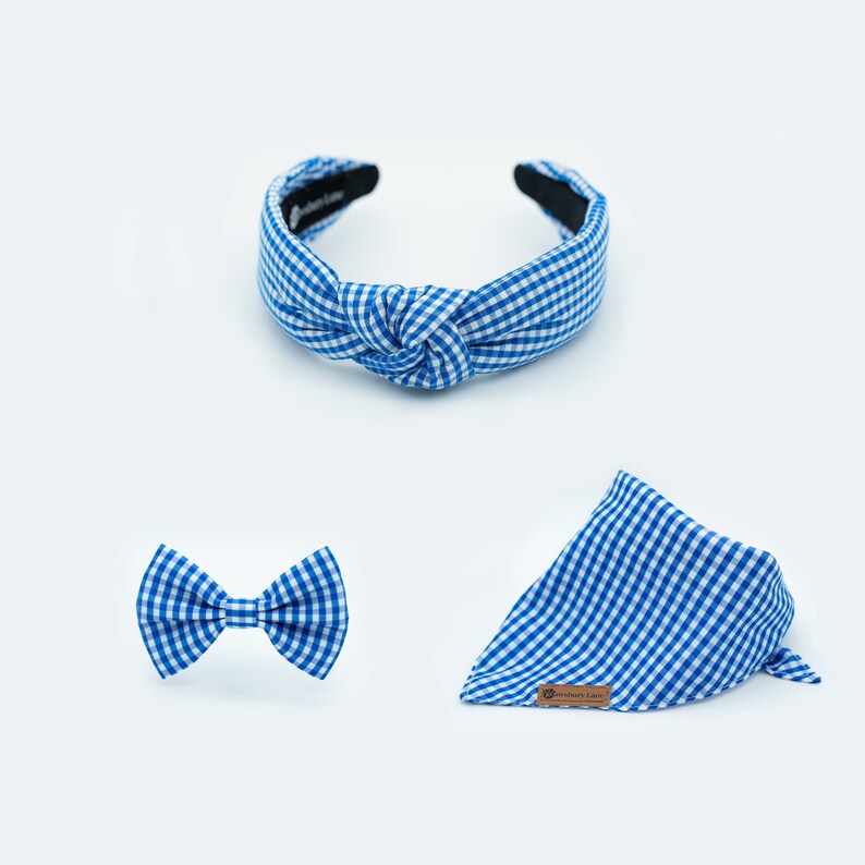 Trio Headband Set Matching Dog Bandana, Bowtie and Owner Knot Headband