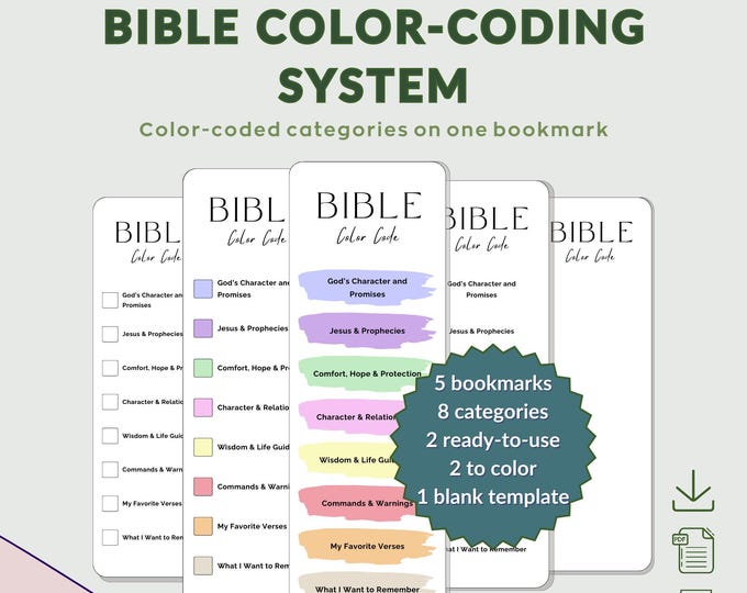 Bible Color Code Bookmark | Bible Bookmarks | Bible Highlighting Guide ...
