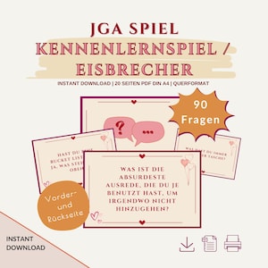 JGA Kennenlernspiel Karten - 90 Fragen Party Eisbrecher Lustiges Fragespiel für Junggesellinnenabschied | Digitaler Download zum Ausdrucken