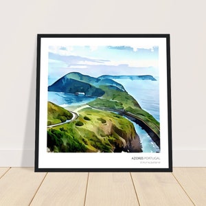 The Azores (Portugal) Travel Print | Wall Art | Watercolor x Animated Style Digital Art | Printed | Framed