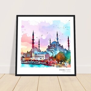 The Blue Mosque (Turkey) Travel Print | Wall Art | Watercolor x Animated Style Digital Art | Printed | Framed