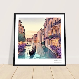 Venecia (Italia) Impresión de viaje / Arte de pared / Acuarela x Arte digital de estilo animado / Impreso / Enmarcado