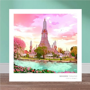 Wat Arun Temple (Thailand) | Printable Watercolor x Animated Style Digital Art | Wall Art | DIGITAL PRODUCT
