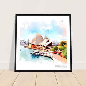Sydney (Australia) Impresión de viaje / Arte de pared / Acuarela x Arte digital de estilo animado / Impreso / Enmarcado