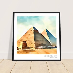 The Pyramids of Giza (Egypt) Travel Print | Wall Art | Watercolor x Animated Style Digital Art | Printed | Framed