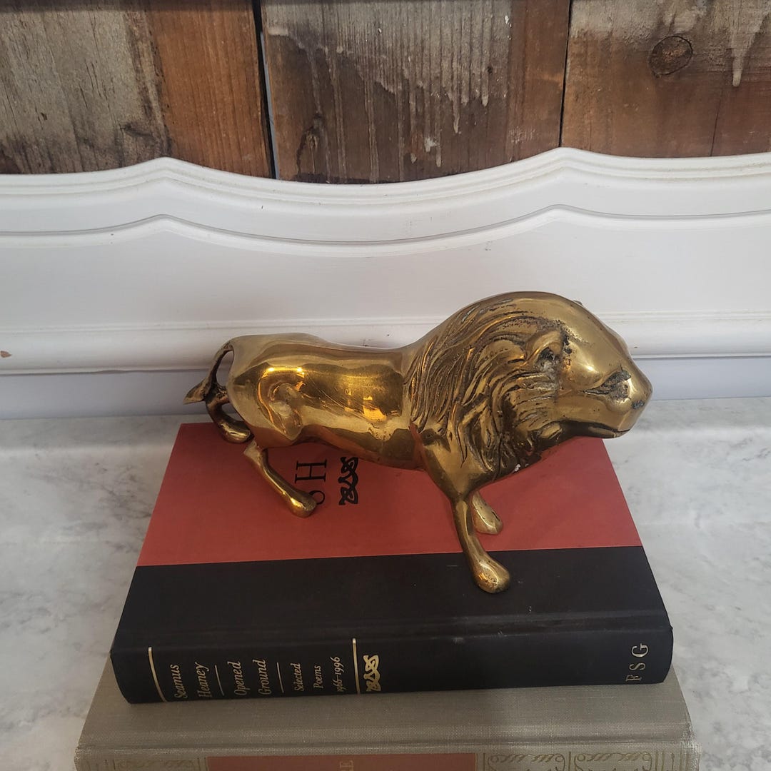 Vintage Brass Lion Sculpture MCM Statue - Etsy