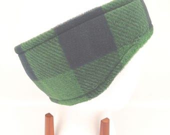 141 designs, Green Plaid fleece ear warmer, headband, earring, ear scarf, cold weather accessory, hockey, skiing, figure skating, cheering