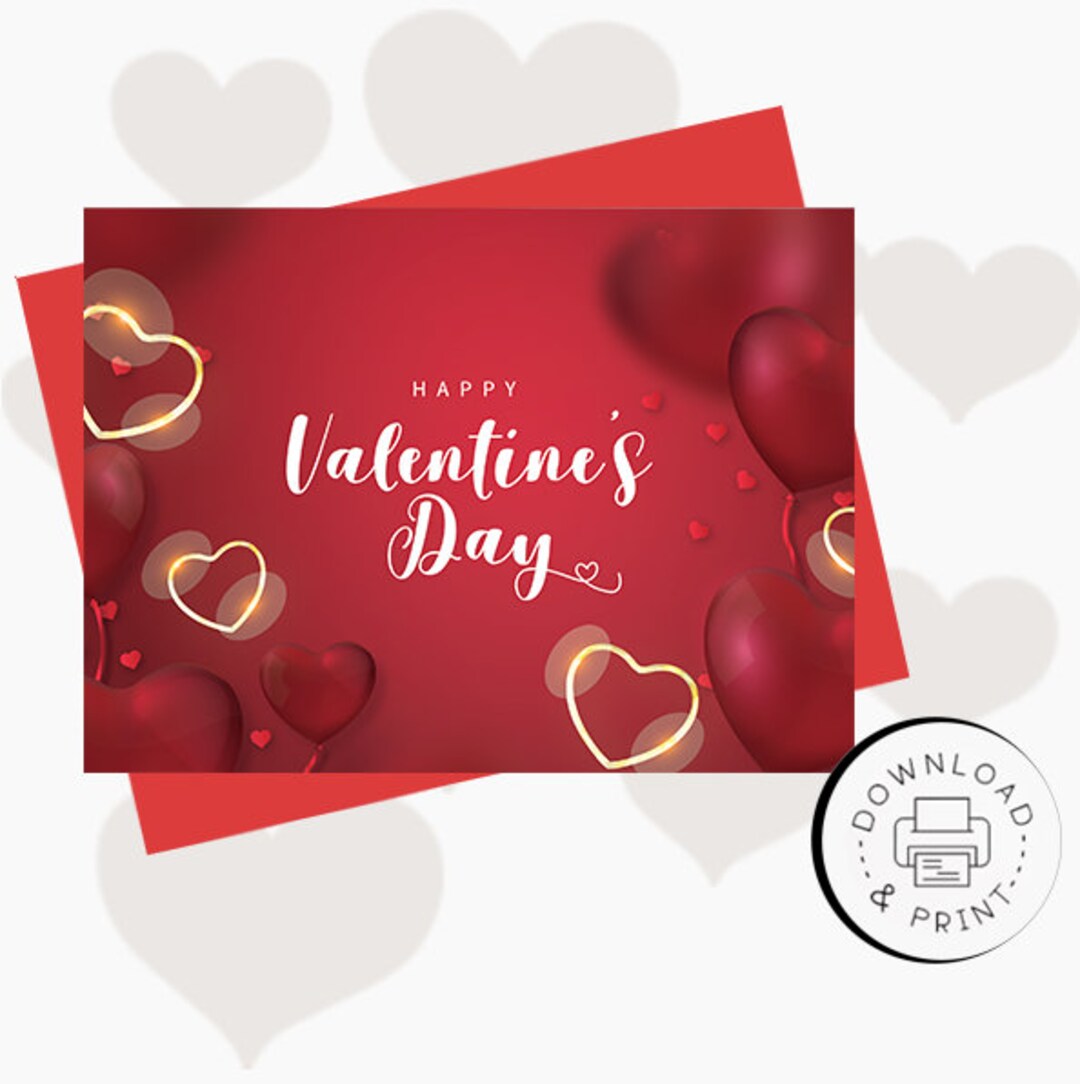 Happy Valentine s Day Printable Card Instant Download PDF Card Template Valentine s Day