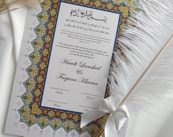 Luxe Nikkah-certificaat, premium A4 islamitisch huwelijkscontract, koranvers, Nikkah Nama, moslim huwelijksakte, gepersonaliseerde namen