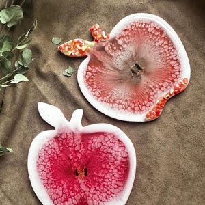 Harsonderzetter appelschijfje – harsonderzetter fruit – uniek handgemaakt cadeau – woondecoratie rode appel – voedselveilige harsonderzetter – gratis verzending VK