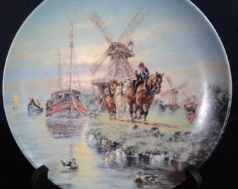 Assiette de collection d'assiettes murales en porcelaine de Fürstenberg "Au moulin à vent près de Kinderdijk" par Herbert Isenberg 1988.