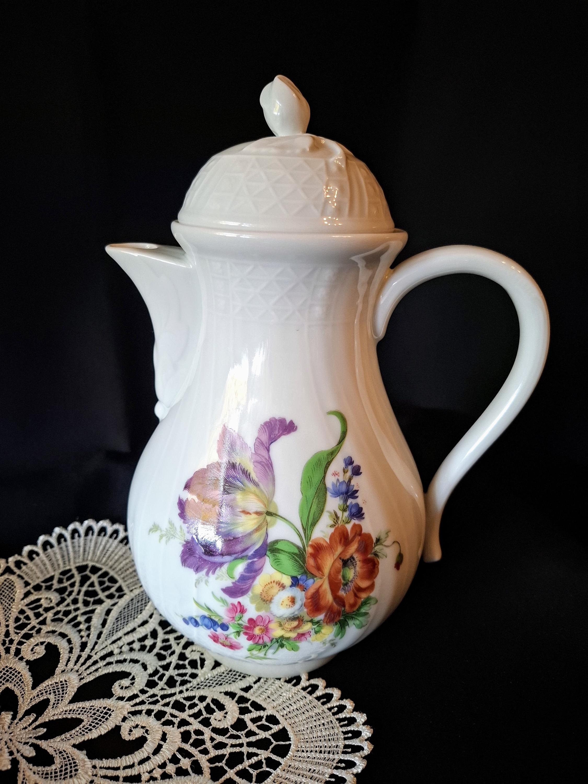 Hutschenreuther Porcelain Coffee Pot, Germany. Dresden Shape. Mark