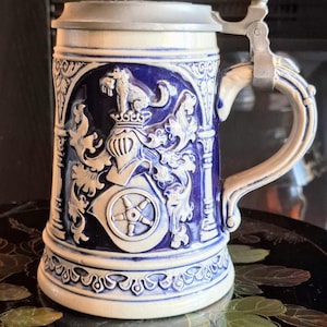 Original Gerz ceramic beer stein, stein with pewter lid. W. Germany