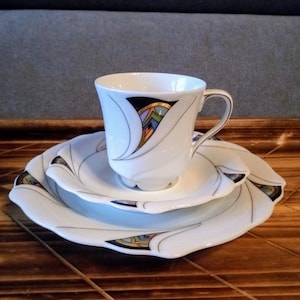 Royal pr. Tettau Porcelain collector&#39;s cup, coffee set, collector&#39;s trio, coffee cup, collector&#39;s set. Germany. Design Hanns Welling. Etoiles Nizza
