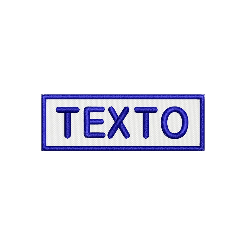 May include: A white rectangular patch with a blue border and the word "TEXTO" in blue lettering.