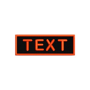 May include: Black rectangular patch with an orange border and the word "TEXT" in orange.