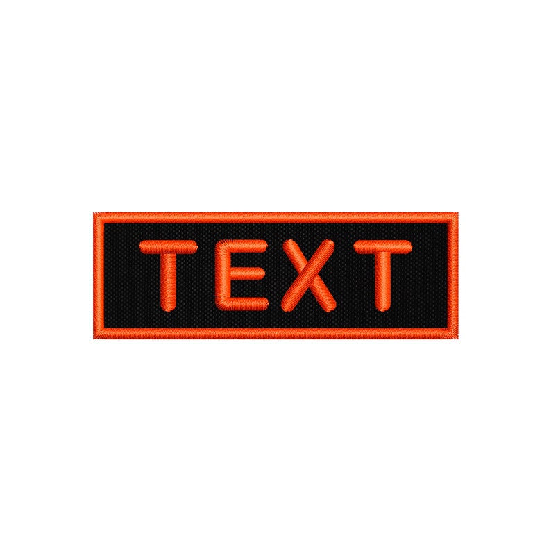 May include: Black rectangular patch with an orange border and the word "TEXT" in orange.