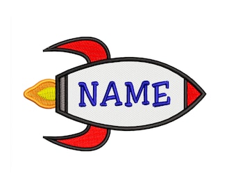 CUSTOM EMBROIDERED PATCH Rocket with name (Iron-on)