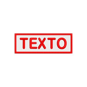 May include: Red embroidered patch with a white background and the word "TEXTO" in red.