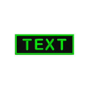 May include: Black rectangular patch with a green border and the word "TEXT" in green.