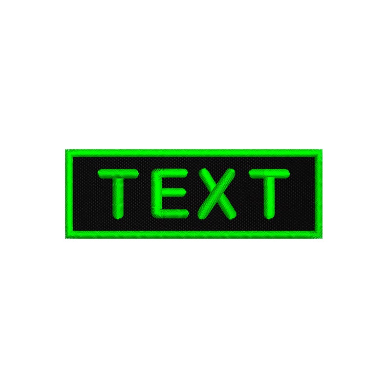 May include: Black rectangular patch with a green border and the word "TEXT" in green.