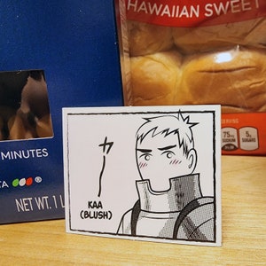 Blushing Laios Touden Matte Vinyl Sticker / Custom Delicious In Dungeon Manga & Anime Art