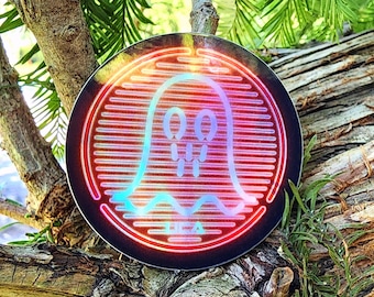 Holographic Neon BT Warning Sign Vinyl Sticker / Custom Death Stranding Video Game Art