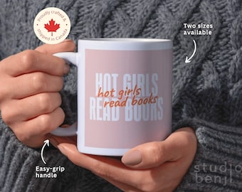Taza de cerámica para amantes de los libros, con texto en inglés "Chicas atractivas que leen libros", color rosa, blanco y naranja. Regalo ideal para amantes de los libros.