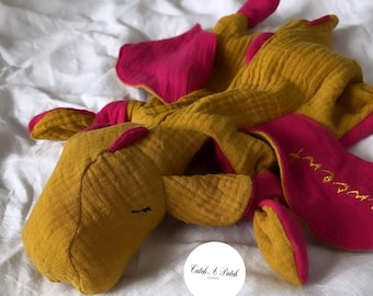 Mustard / Pink Dragon Cuddly Dragon Baby Boy Baby Girl Comforter Birth Gift Baby Shower