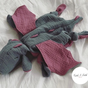 Steel blue / light berry dragon cuddly dragon baby girl boy comforter birth gift baby shower