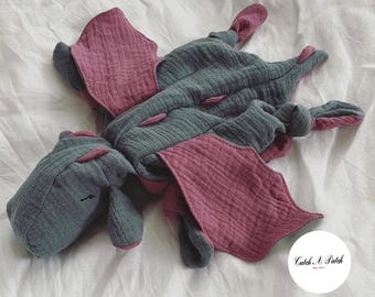 Steel Blue / Berry Dragon Cuddly Dragon Baby Girl Boy Comforter Birth Gift Baby Shower