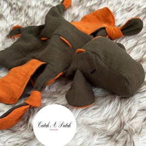 Hunter Green / Orange Dragon Cuddly Dragon Baby Girl Boy Comforter Birth Gift Baby Shower