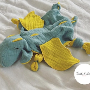 Ocean / Yellow Dragon Cuddly Dragon Baby Boy Comforter Birth Gift Baby Shower Summer Pastel