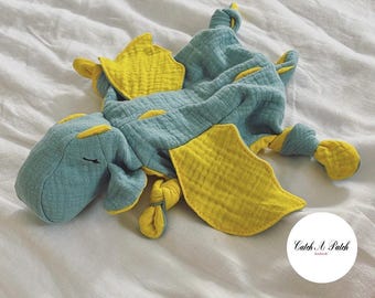 Ocean / Yellow Dragon Cuddly Dragon Baby Boy Comforter Birth Gift Baby Shower Summer Pastel