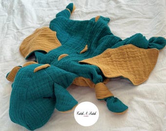 Petrol/Mustard Dragon Cuddly Dragon Baby Boy Baby Girl Comforter Birth Gift Baby Shower