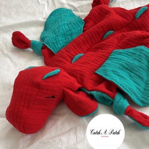 Red / Dark Turquoise Dragon Cuddly Dragon Baby Boy Comforter Birth Gift Baby Shower