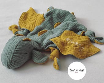 Moss Green / Mustard Dragon Cuddly Dragon Baby Girl Boy Comforter Birth Gift Baby Shower