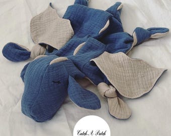 Jeans blue / Beige dragon cuddly dragon baby boy comforter birth gift baby shower
